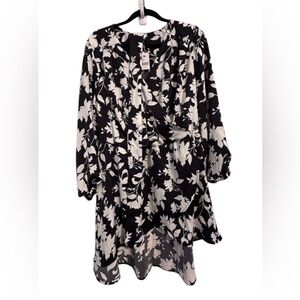 Lane Bryant Black and White Floral Dress w matching belt NWT